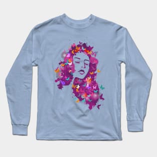 Woman Butterflies Hair Long Sleeve T-Shirt